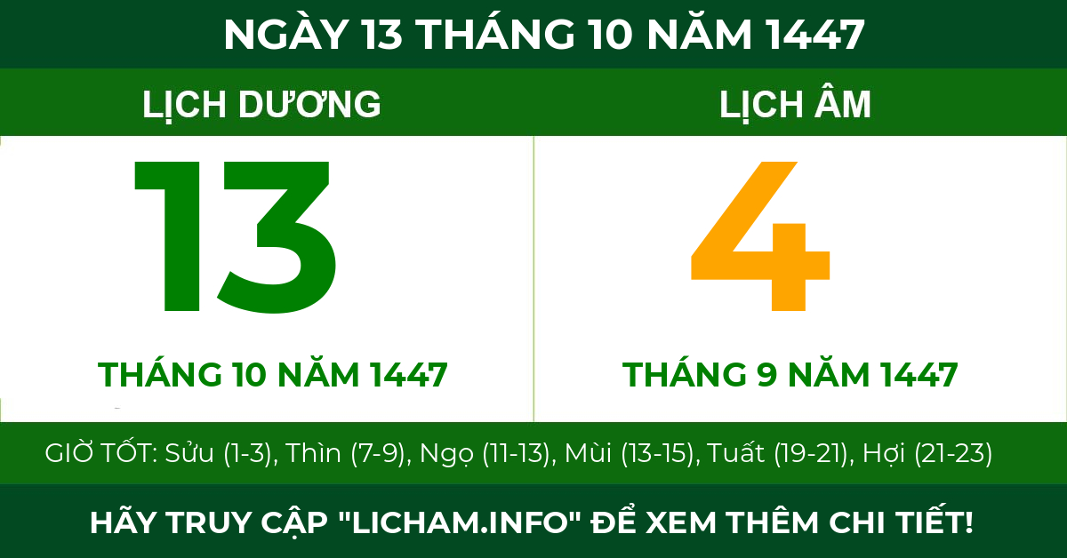 lịch âm ngày 13 tháng 10 năm 1447