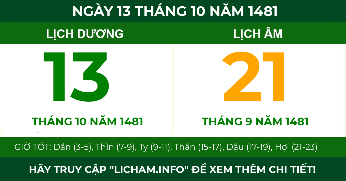 lịch âm ngày 13 tháng 10 năm 1481