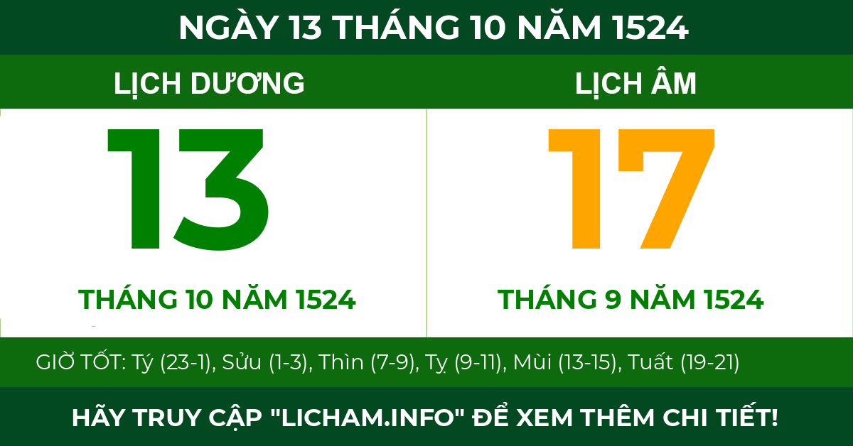 lịch âm ngày 13 tháng 10 năm 1524