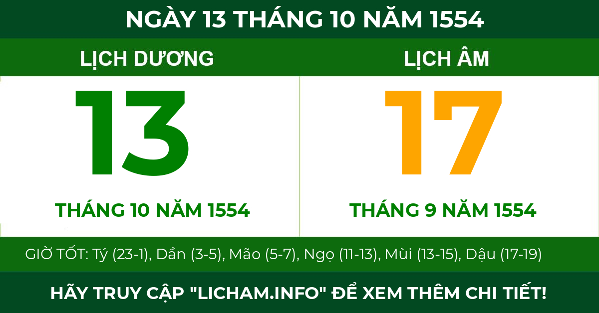 lịch âm ngày 13 tháng 10 năm 1554