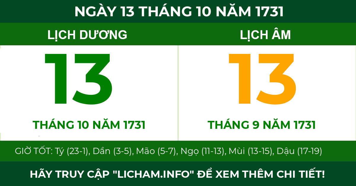 lịch âm ngày 13 tháng 10 năm 1731