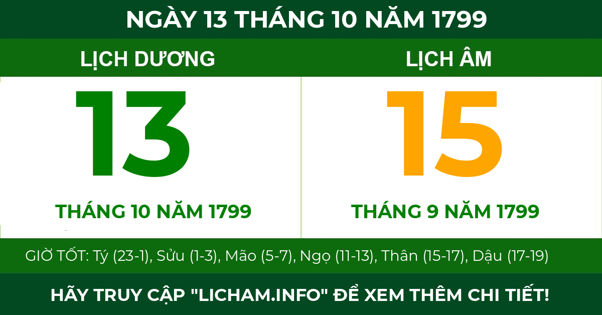 lịch âm ngày 13 tháng 10 năm 1799