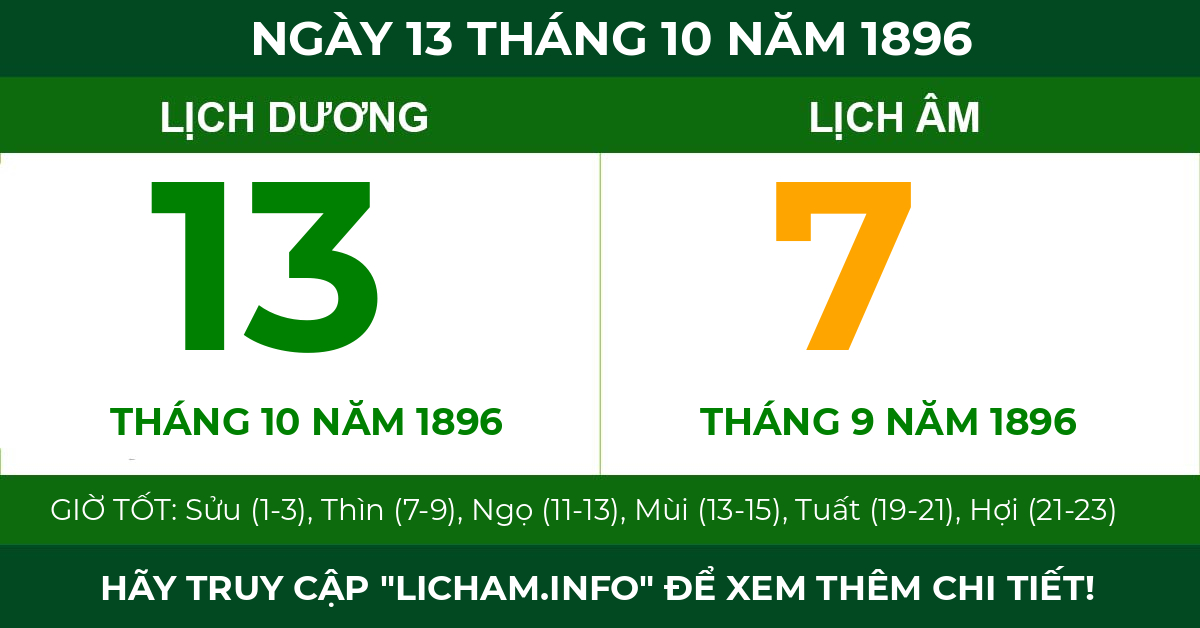 lịch âm ngày 13 tháng 10 năm 1896