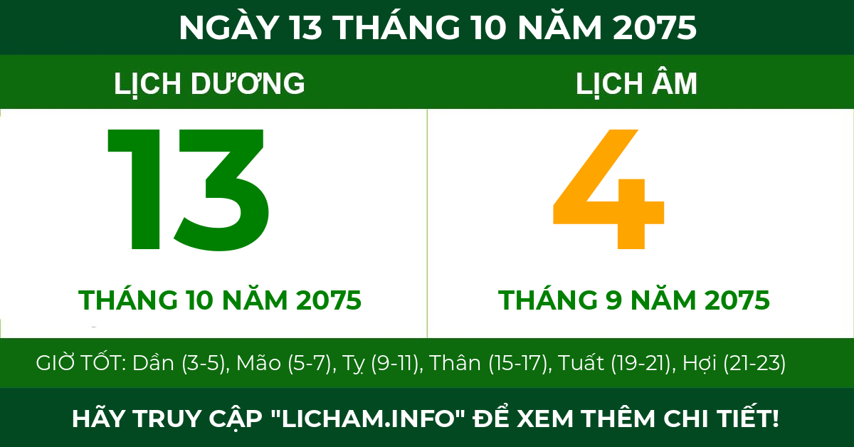 lịch âm ngày 13 tháng 10 năm 2075