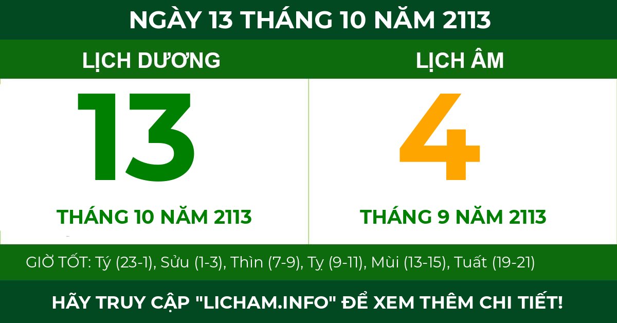 lịch âm ngày 13 tháng 10 năm 2113