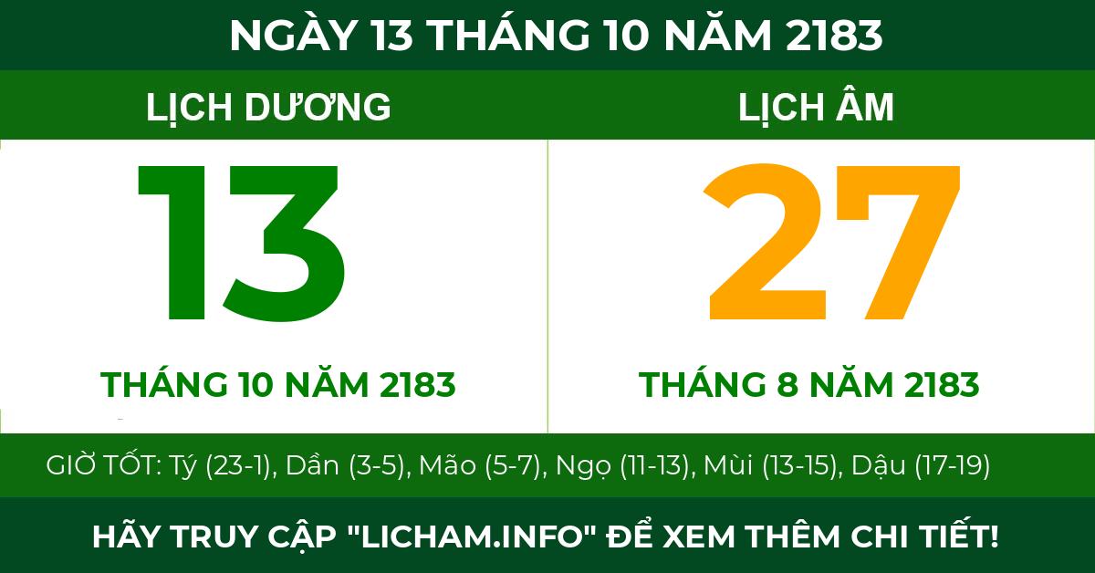 lịch âm ngày 13 tháng 10 năm 2183