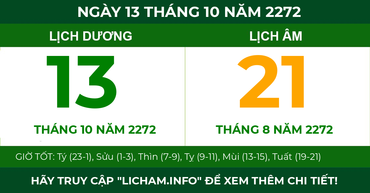 lịch âm ngày 13 tháng 10 năm 2272