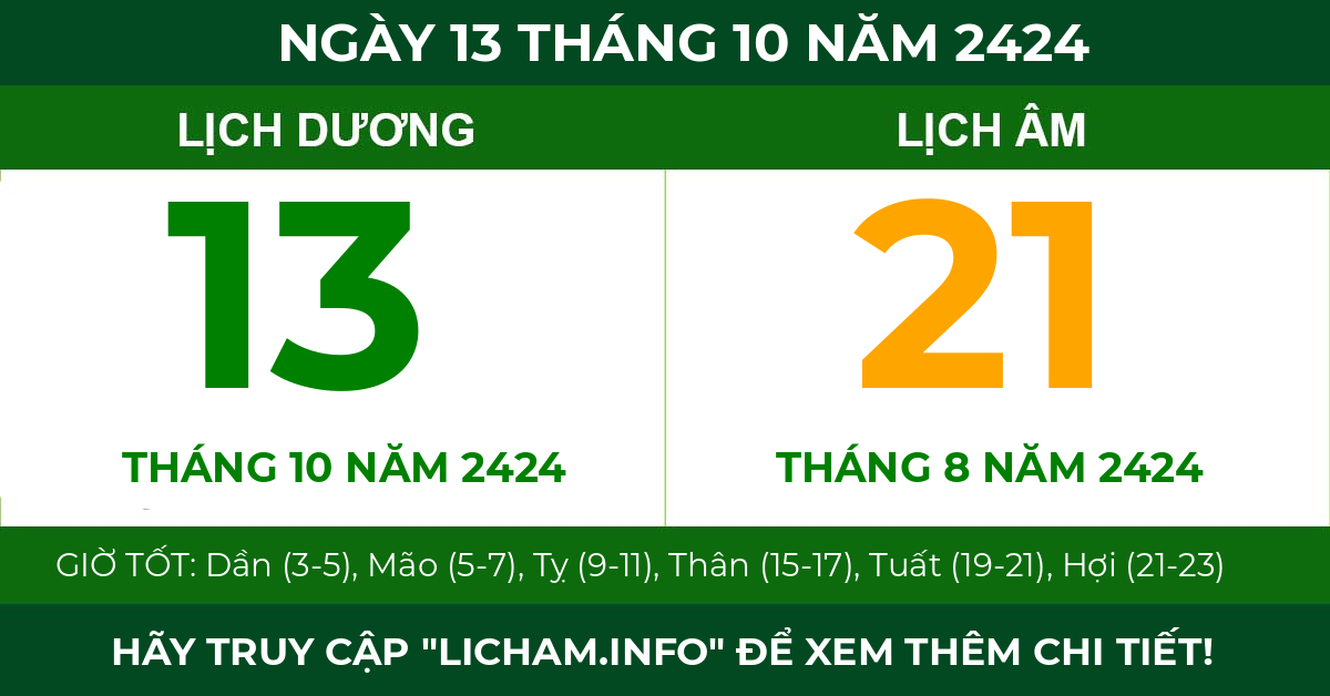 lịch âm ngày 13 tháng 10 năm 2424