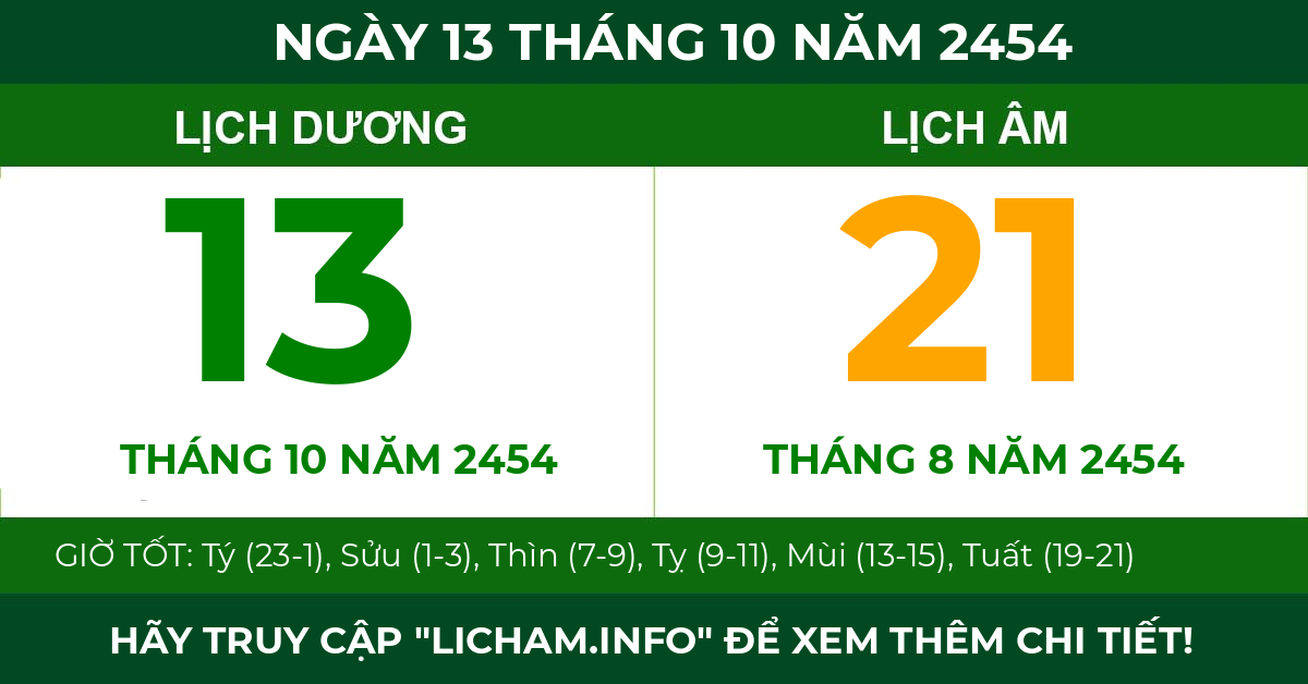 lịch âm ngày 13 tháng 10 năm 2454