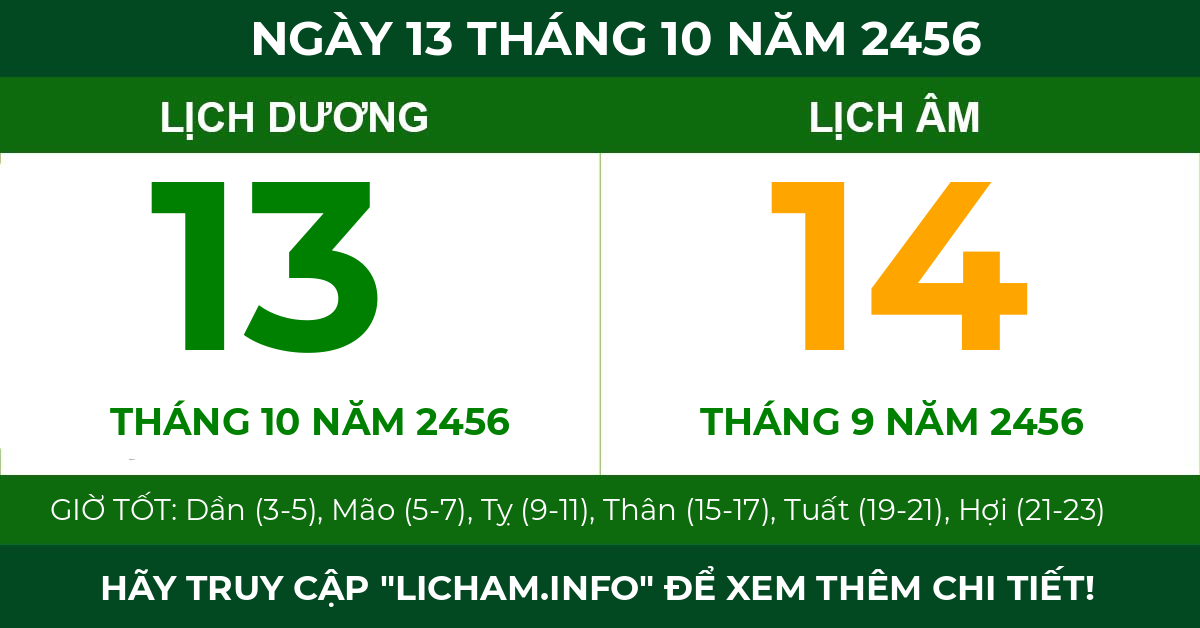 lịch âm ngày 13 tháng 10 năm 2456
