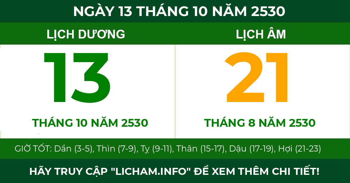 lịch âm ngày 13 tháng 10 năm 2530