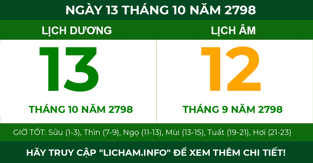 lịch âm ngày 13 tháng 10 năm 2798