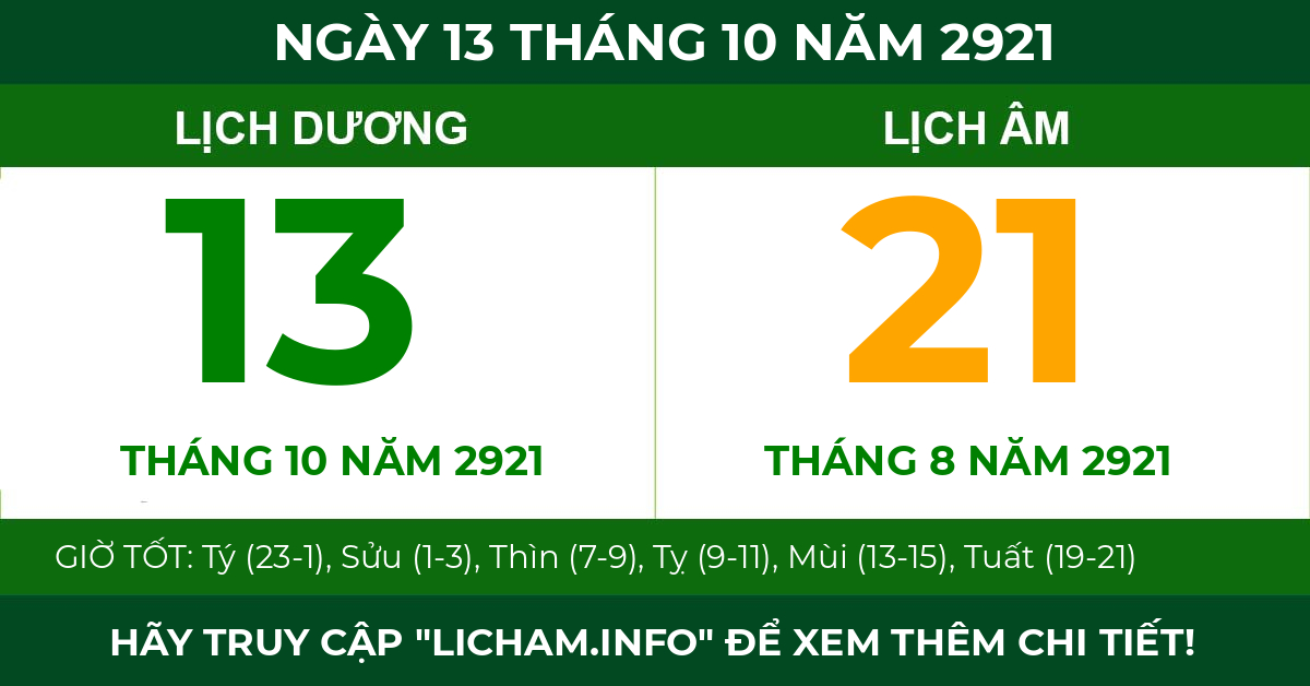 lịch âm ngày 13 tháng 10 năm 2921