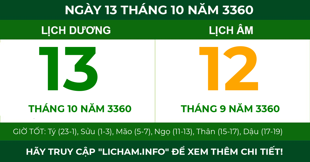 lịch âm ngày 13 tháng 10 năm 3360