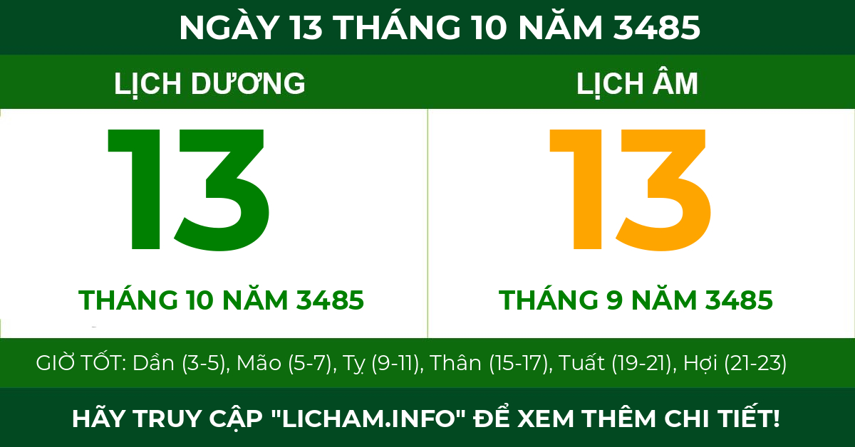 lịch âm ngày 13 tháng 10 năm 3485