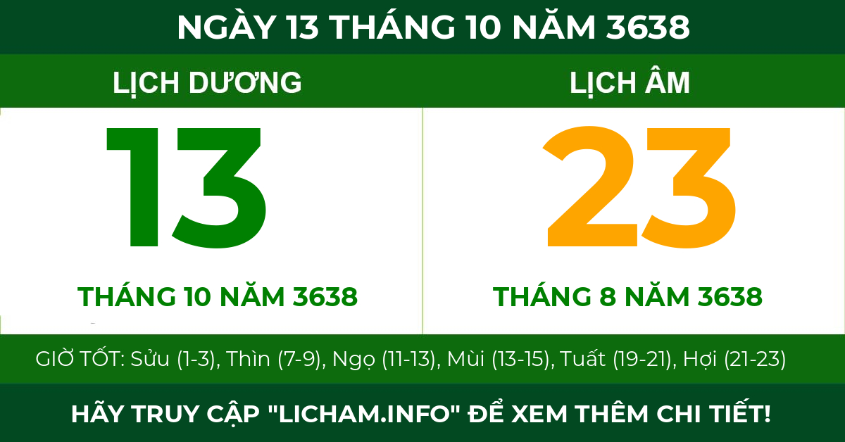 lịch âm ngày 13 tháng 10 năm 3638