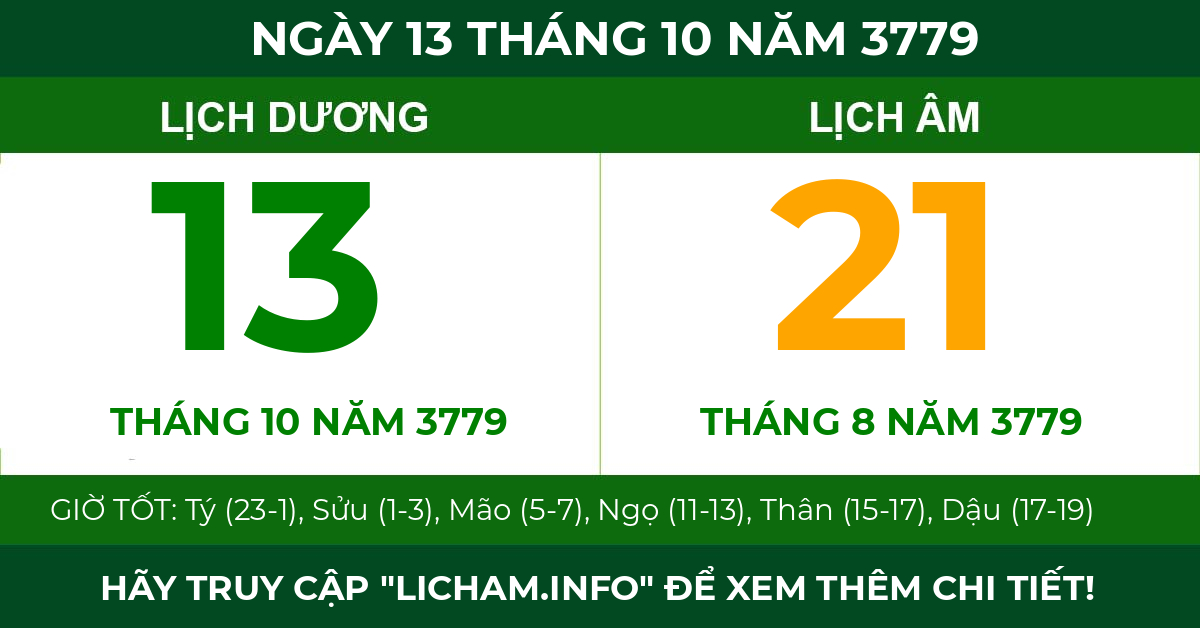 lịch âm ngày 13 tháng 10 năm 3779