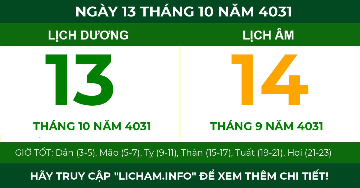 lịch âm ngày 13 tháng 10 năm 4031