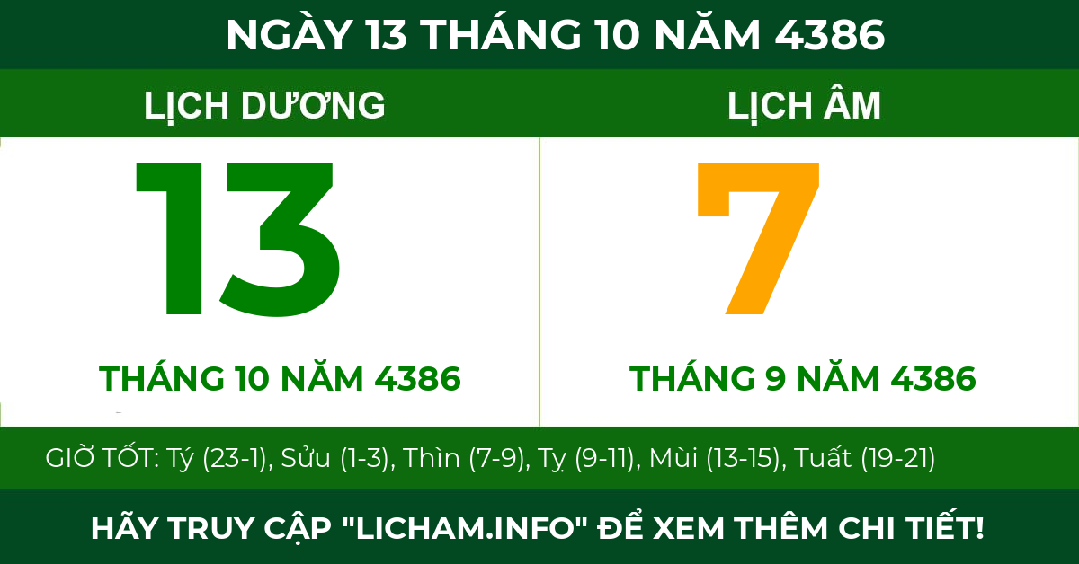 lịch âm ngày 13 tháng 10 năm 4386