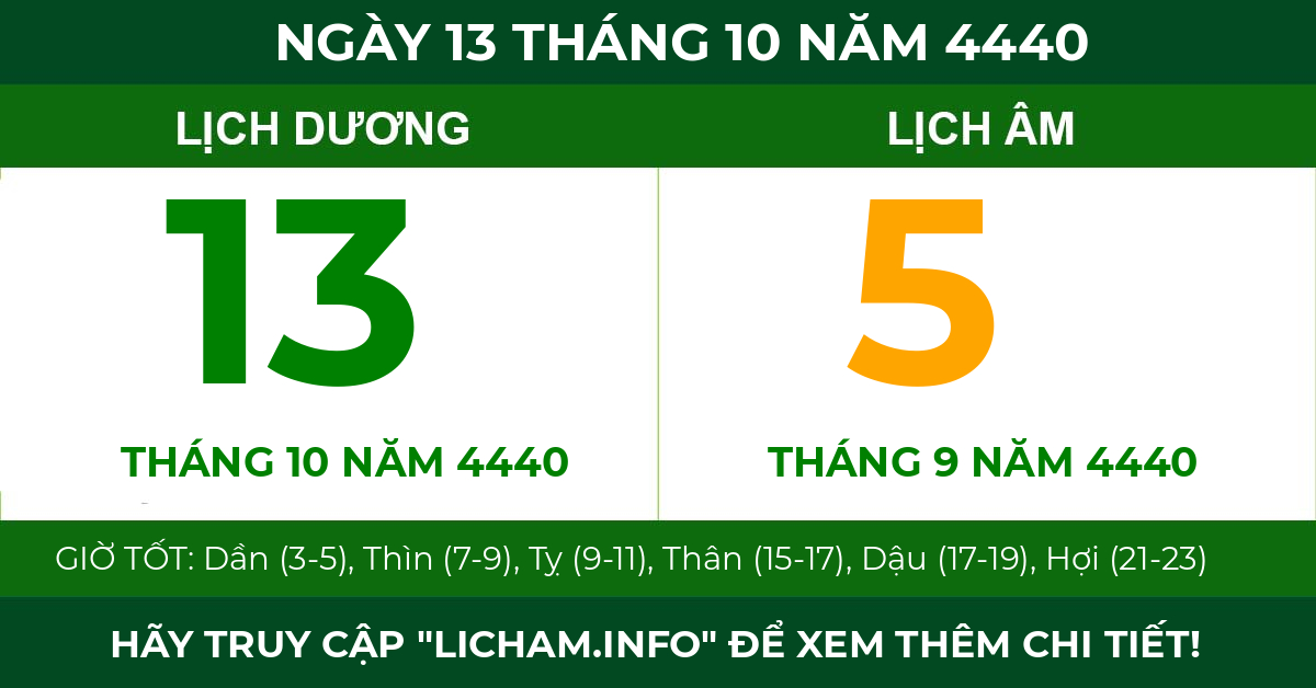 lịch âm ngày 13 tháng 10 năm 4440