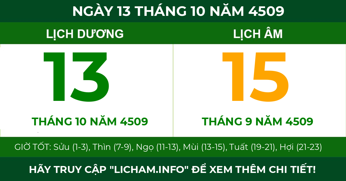 lịch âm ngày 13 tháng 10 năm 4509