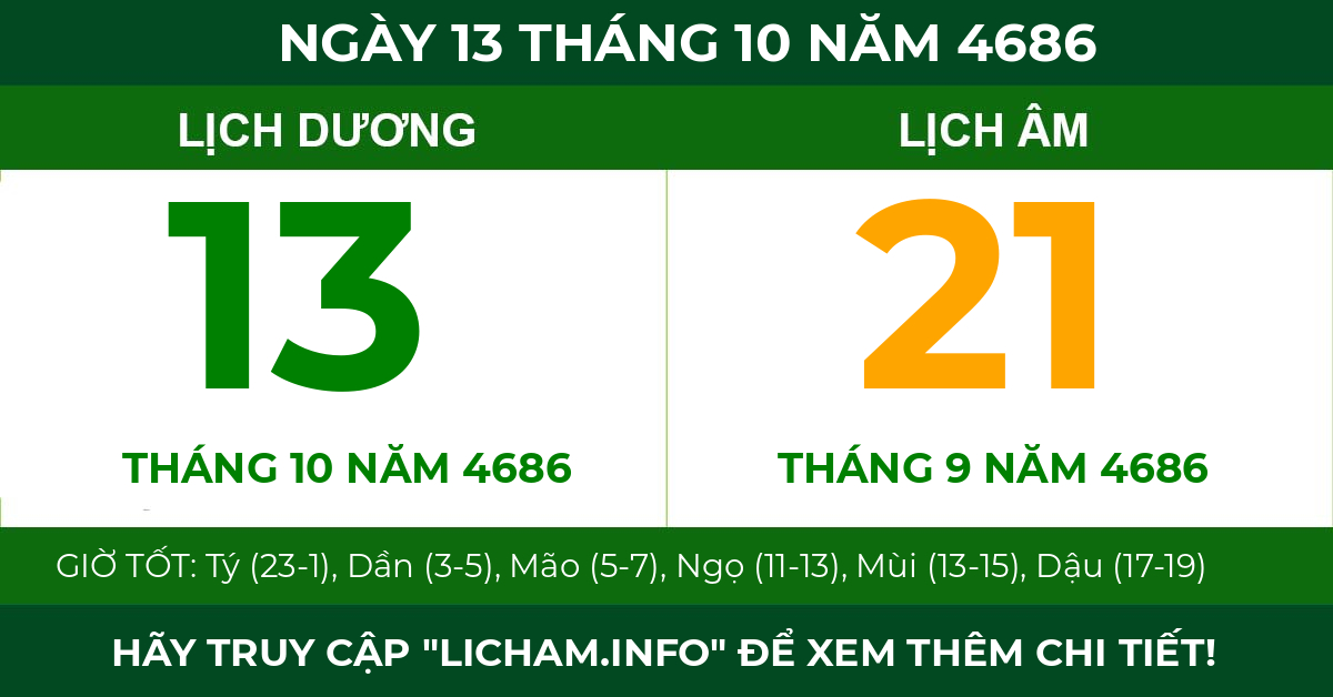 lịch âm ngày 13 tháng 10 năm 4686