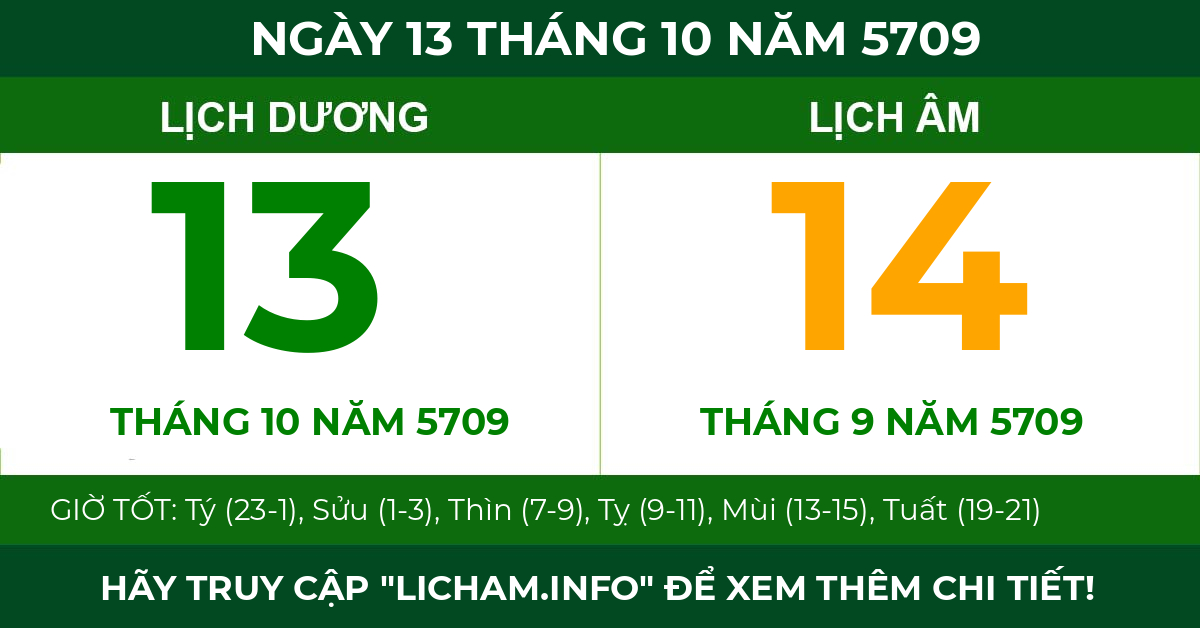 lịch âm ngày 13 tháng 10 năm 5709
