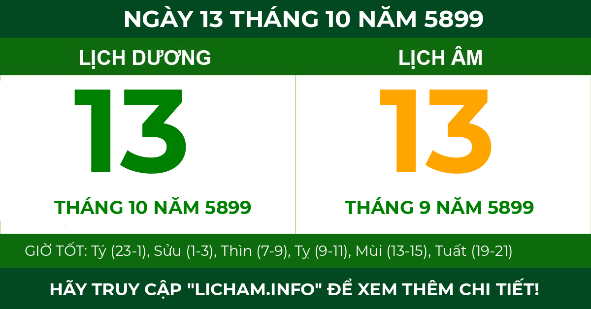 lịch âm ngày 13 tháng 10 năm 5899