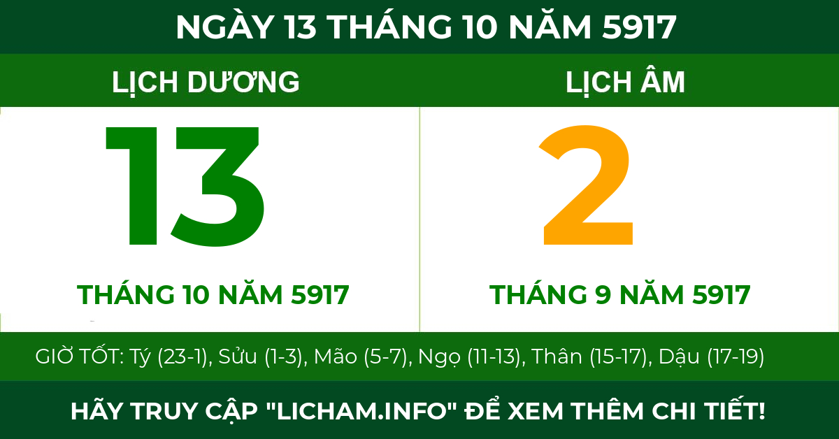 lịch âm ngày 13 tháng 10 năm 5917