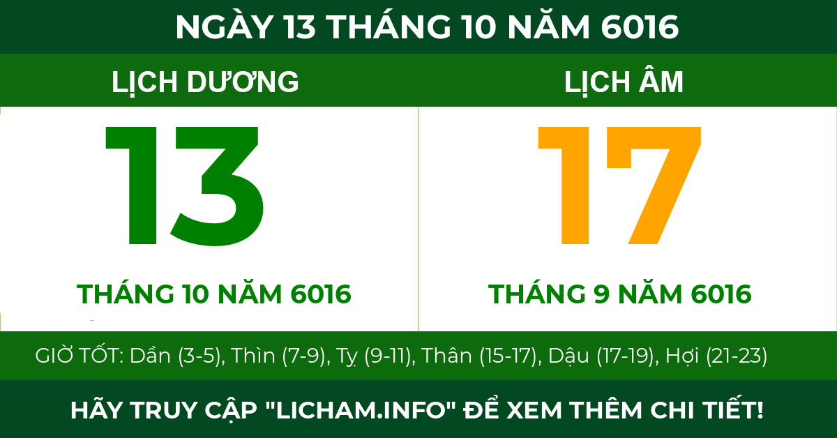 lịch âm ngày 13 tháng 10 năm 6016