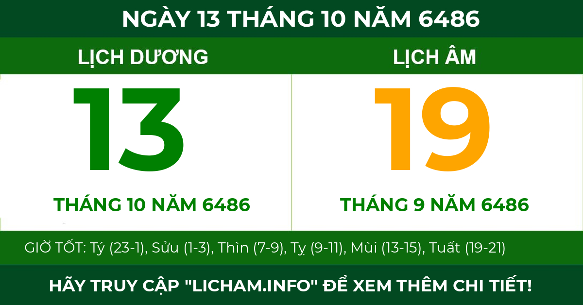 lịch âm ngày 13 tháng 10 năm 6486