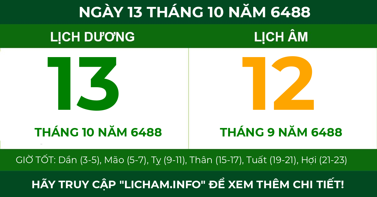 lịch âm ngày 13 tháng 10 năm 6488