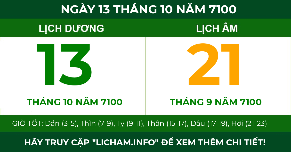 lịch âm ngày 13 tháng 10 năm 7100