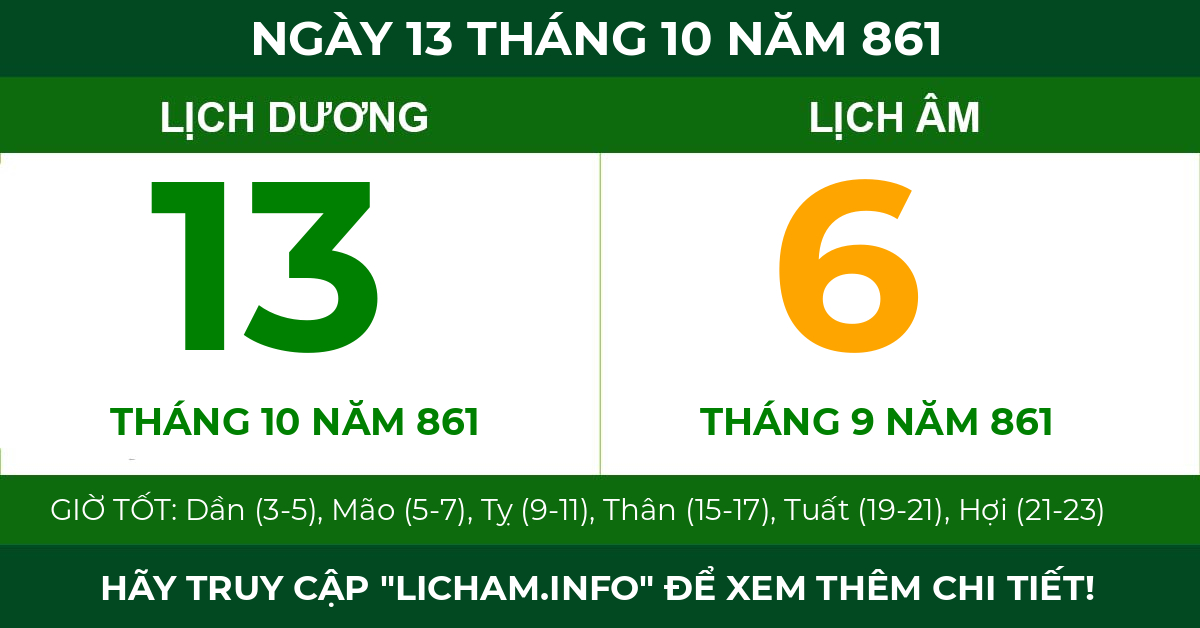 lịch âm ngày 13 tháng 10 năm 861