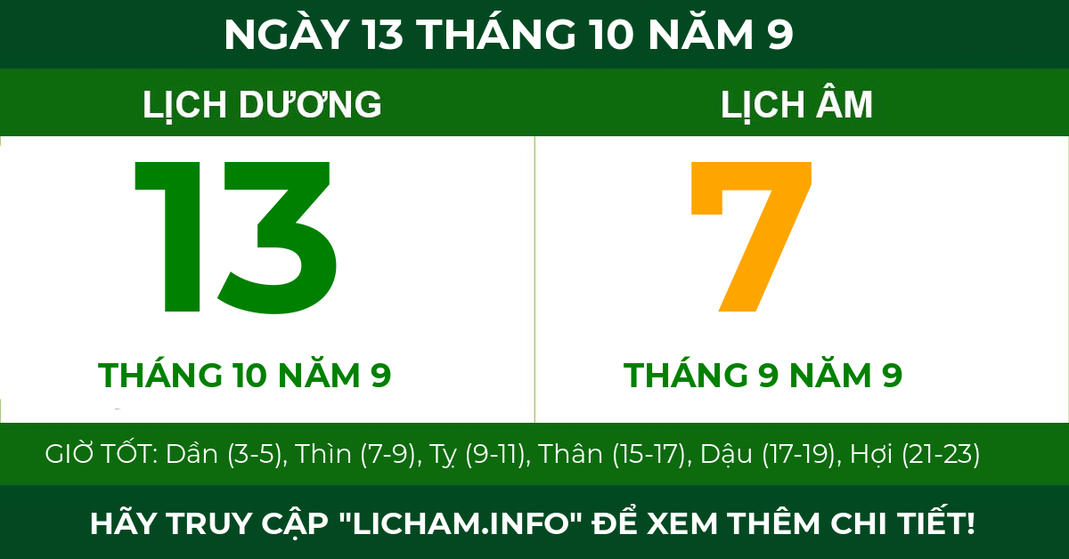 lịch âm ngày 13 tháng 10 năm 9