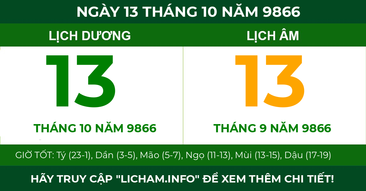 lịch âm ngày 13 tháng 10 năm 9866