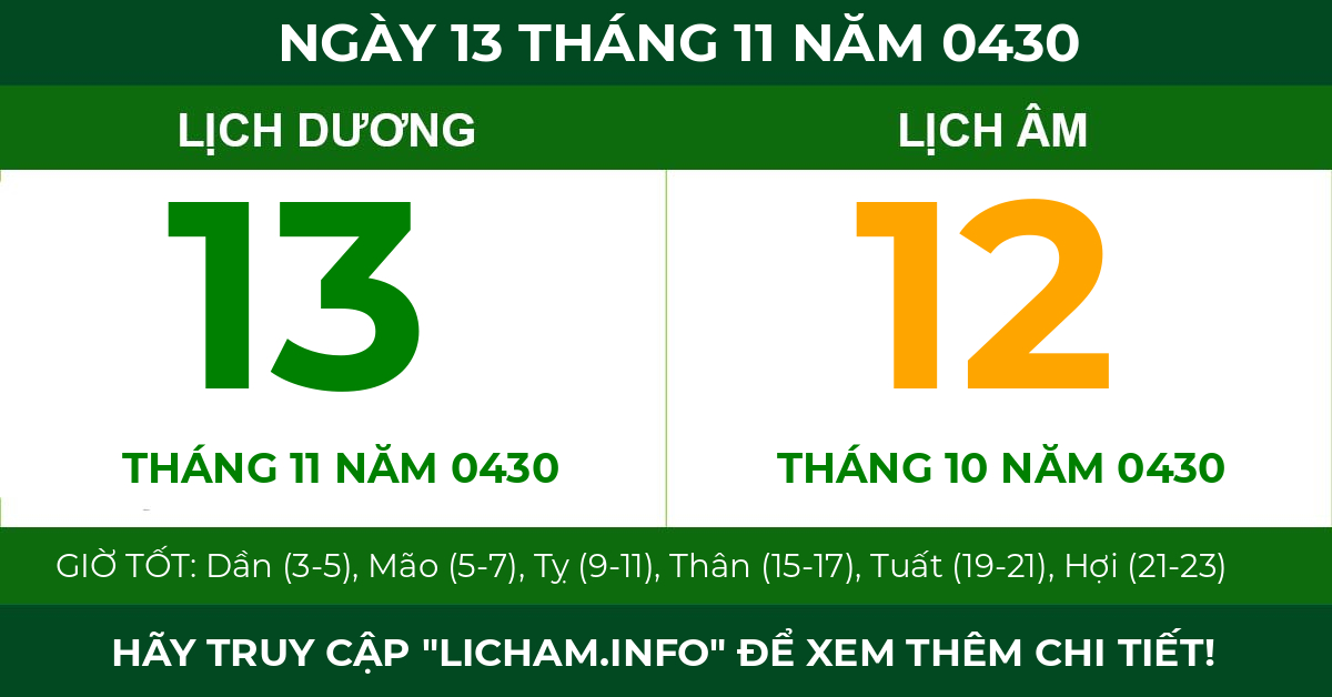 lịch âm ngày 13 tháng 11 năm 0430