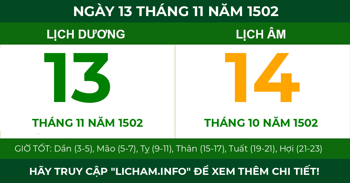 lịch âm ngày 13 tháng 11 năm 1502