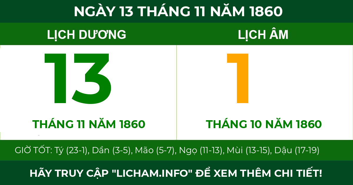 lịch âm ngày 13 tháng 11 năm 1860