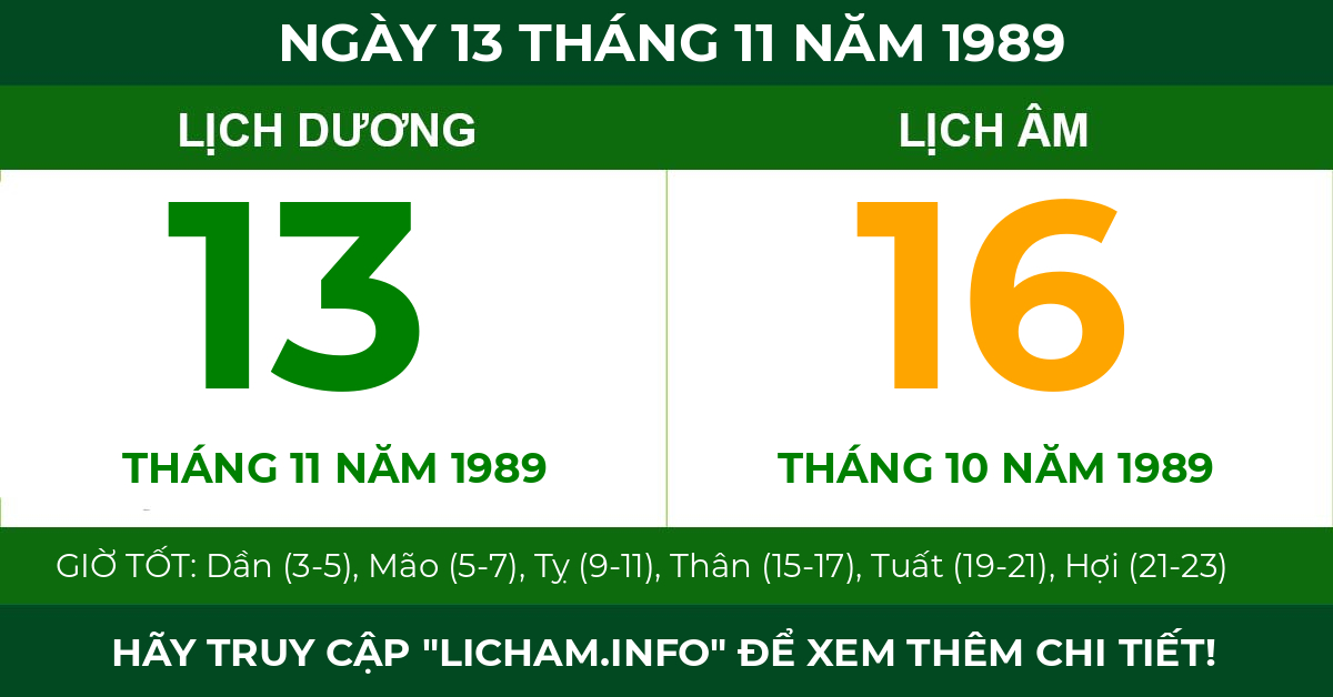 lịch âm ngày 13 tháng 11 năm 1989