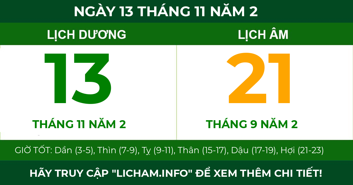 lịch âm ngày 13 tháng 11 năm 2