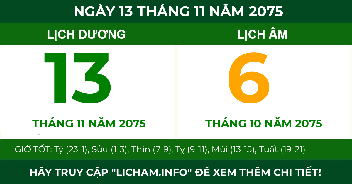lịch âm ngày 13 tháng 11 năm 2075