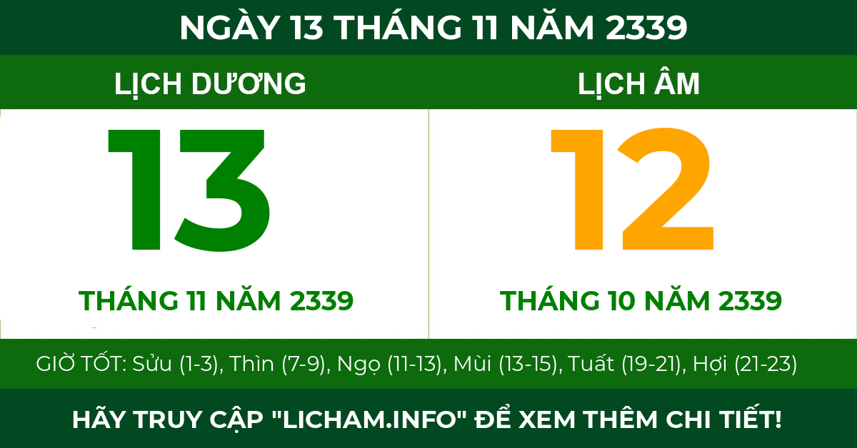 lịch âm ngày 13 tháng 11 năm 2339