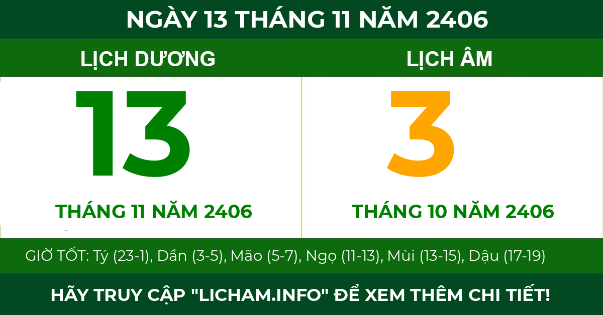 lịch âm ngày 13 tháng 11 năm 2406