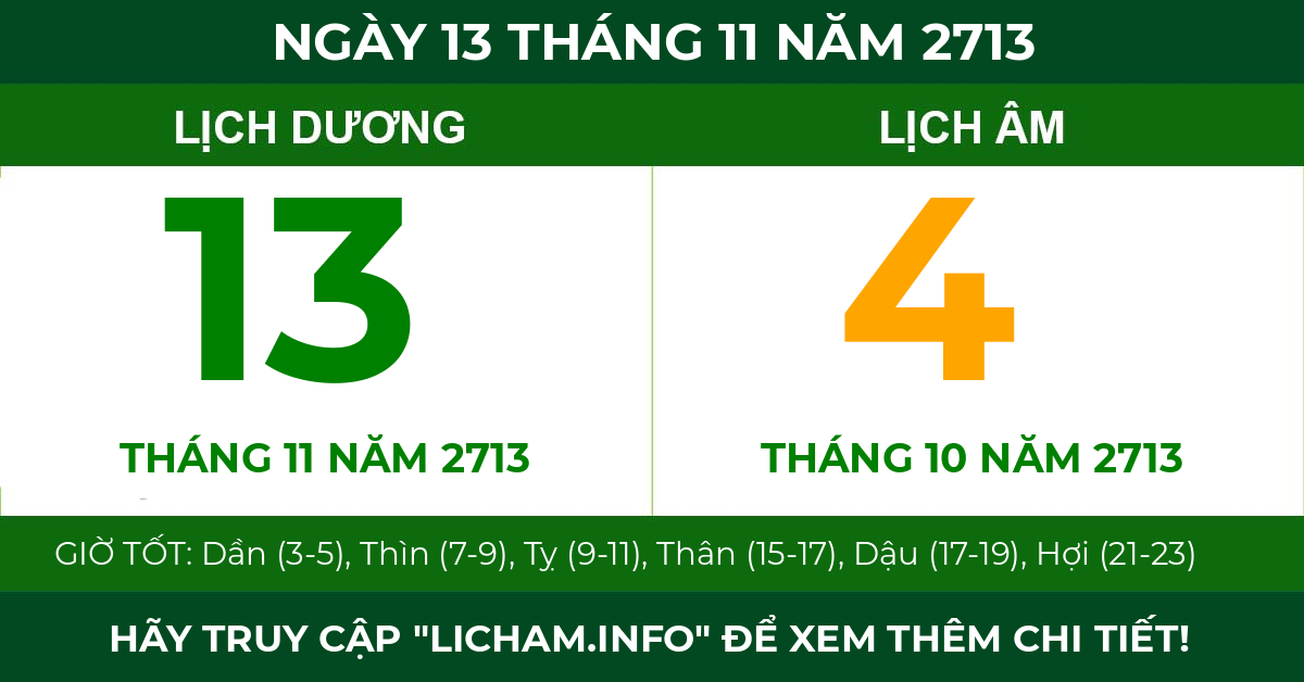 lịch âm ngày 13 tháng 11 năm 2713