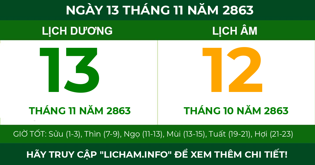 lịch âm ngày 13 tháng 11 năm 2863