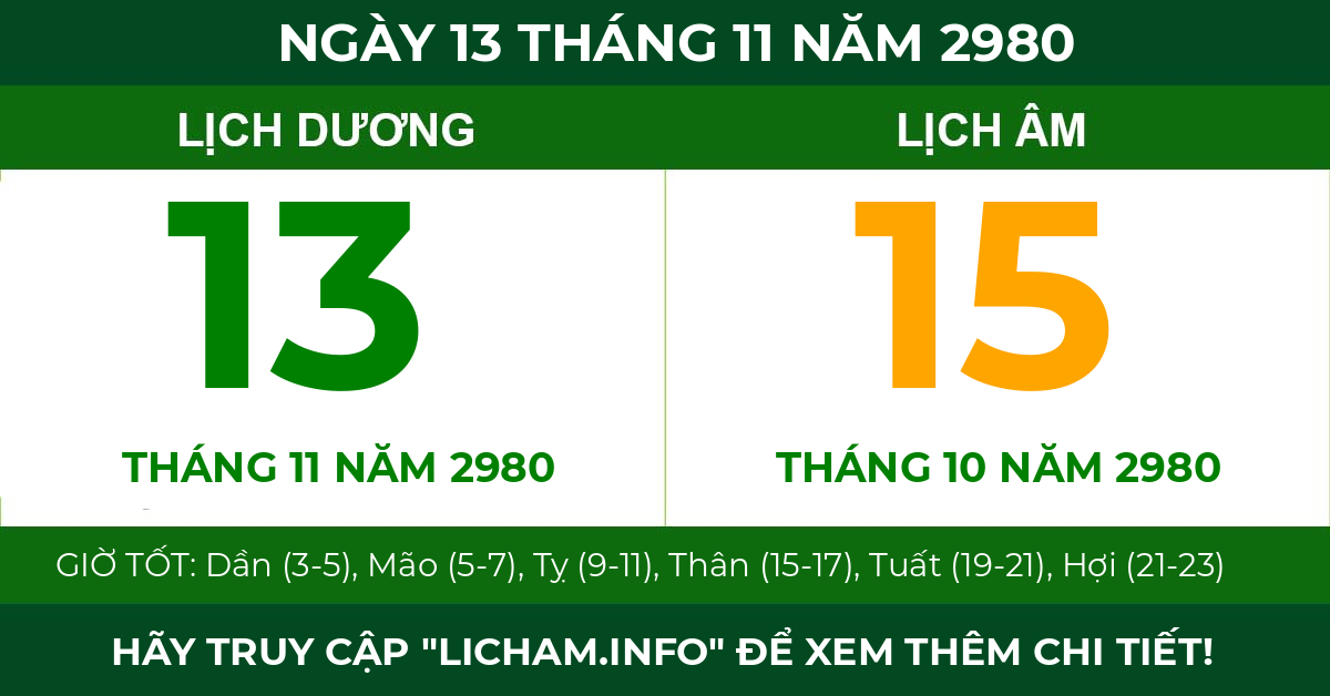 lịch âm ngày 13 tháng 11 năm 2980