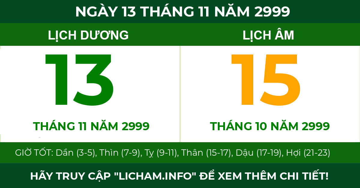 lịch âm ngày 13 tháng 11 năm 2999