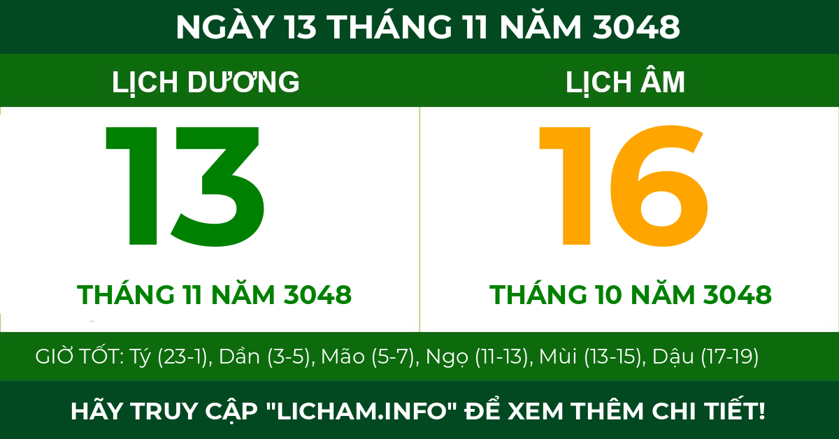 lịch âm ngày 13 tháng 11 năm 3048