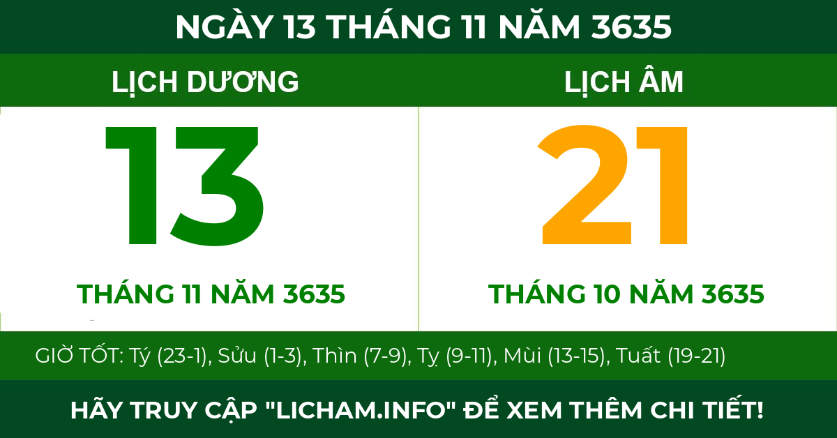lịch âm ngày 13 tháng 11 năm 3635